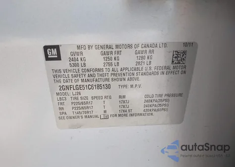 2012 Chevrolet Equinox Ltz z USA, uszkodzony, nr VIN 2GNFLGE51C6185130